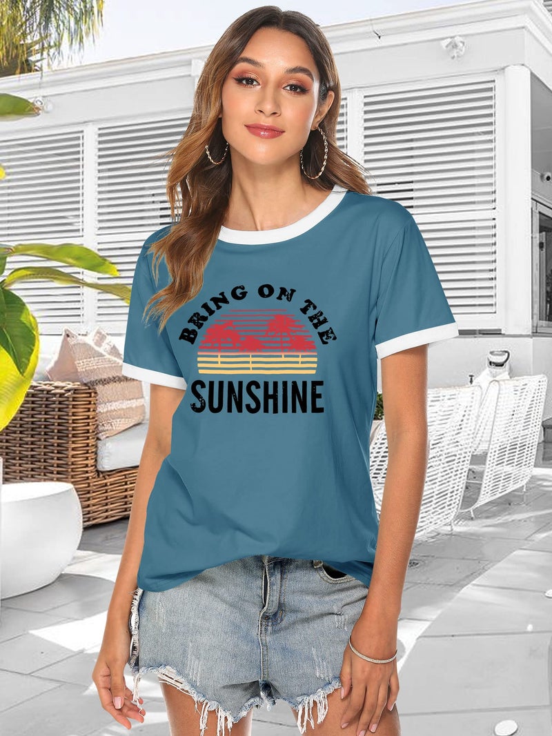 Nlife Bring On The Sunshine Graphic Short Sleeves Tees Blouses for Women Tops Sweaters for Women - Image 2